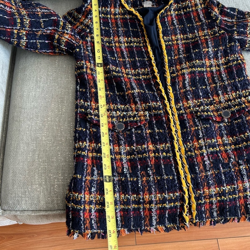 Vintage Chicos Tweed Multicolor Preppy Holidays Chain Open Coat Size 1 - Picture 10 of 12